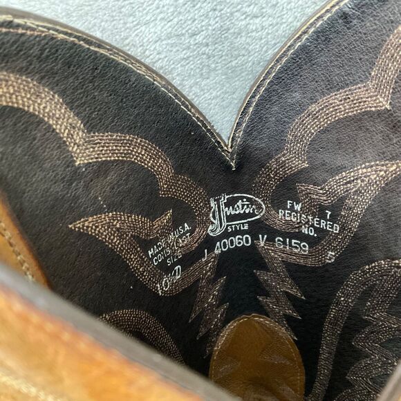 Vintage Justin Ostrich Cowboy Boots Mens 10.5 D Two tone tan full quill * - Picture 6 of 16